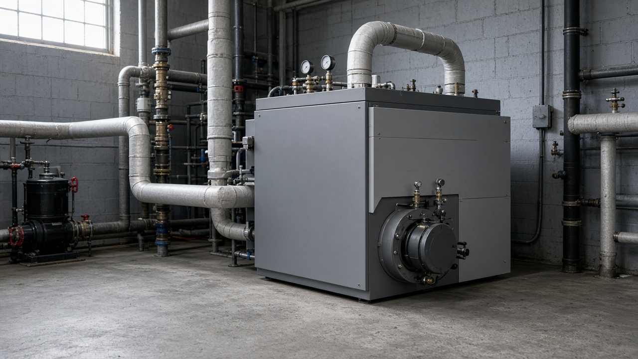 Commercial boiler and insulated piping in a mechanical room