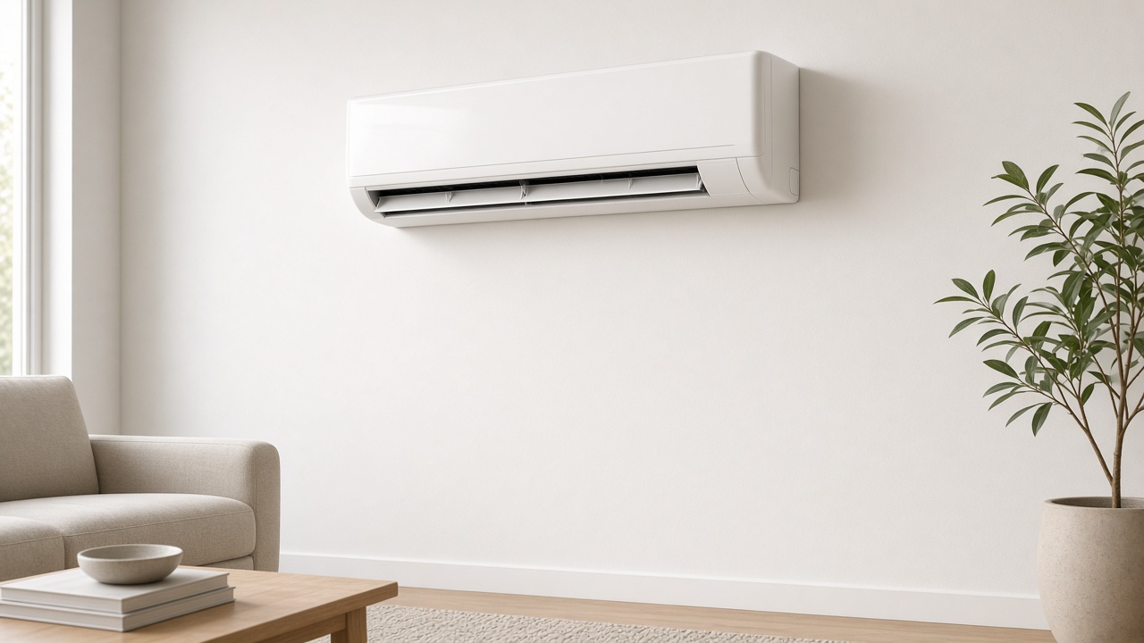 Wall-mounted ductless mini-split in a living room